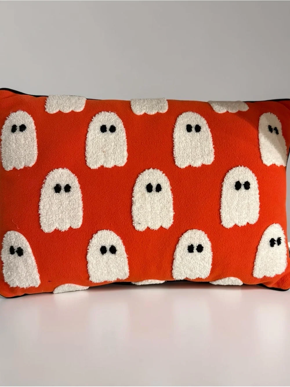 White Ghost Pattern Holiday Pillow - Orange